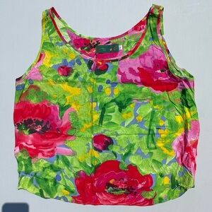 JAMS World vintage green red floral blouse tank top, size large